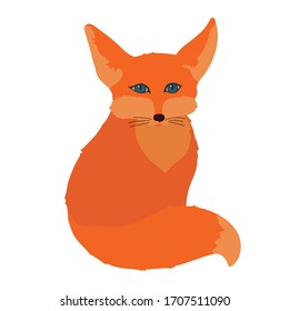 El pequeño zorro rojo lindo está sentado y mirando hacia adelante. Carácter aislado sobre un fondo blanco de estilo plano. Para imprimir carteles para niños, tarjetas. Se puede utilizar como mascota