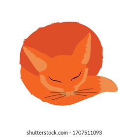 Cute little red fox is sleeping. Isolated character on a white background in flat style. For printing kids posters, cards. Can be used as mascot