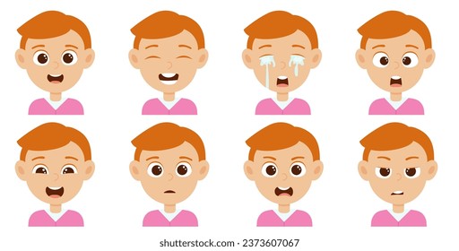 Cute little red hair boy avatar with different facial expression