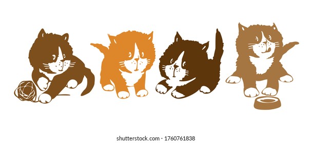 Cute little red kittens. drawing illustrations for children. Flat style. The simple silhouette. Tiny handmade kitten set of illustrations.