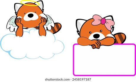 cute little red panda baby angel cartoon pack colletion in vector fornat