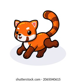 Cute Little Red Panda Cartoon Walking