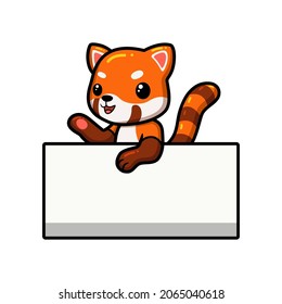 Cute little red panda cartoon with blank sign