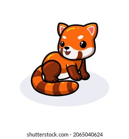 Cute little red panda cartoon sitting