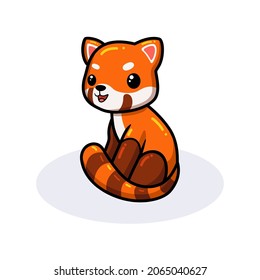 Cute little red panda cartoon sitting