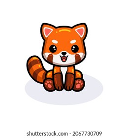 Cute Little Red Panda Cartoon Sitting