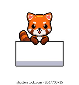 Cute little red panda cartoon with blank sign