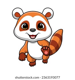 Cute little red panda cartoon on white background