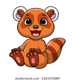 Cute little red panda cartoon on white background