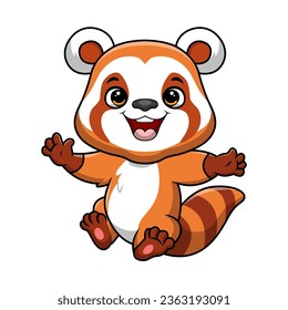 Cute little red panda cartoon on white background