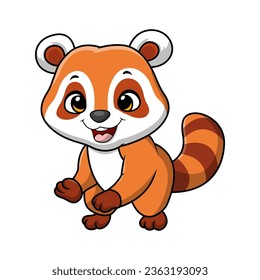 Cute little red panda cartoon on white background
