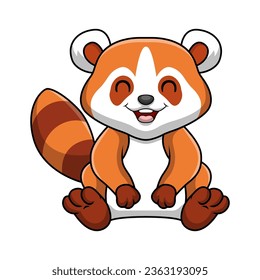 Cute little red panda cartoon on white background