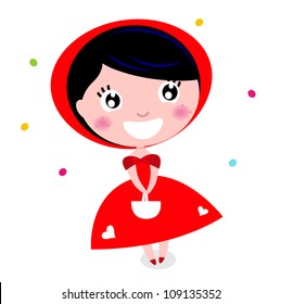 Cute little red riding hood isolated on white