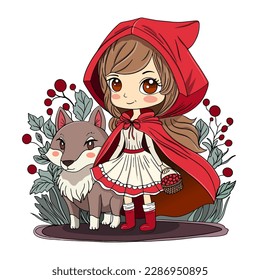 Cute Little Red Riding Hood with wolf.