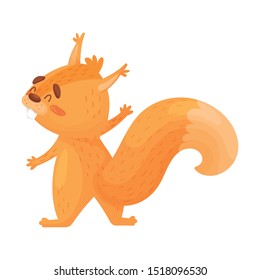 Cute Little Red Squirrel Is Hugging, Vector Illustration.
