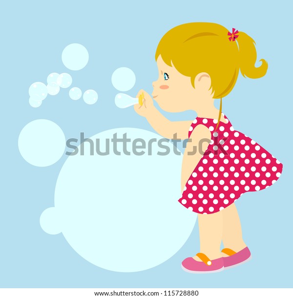 Little girl blowing bubbles coloring page