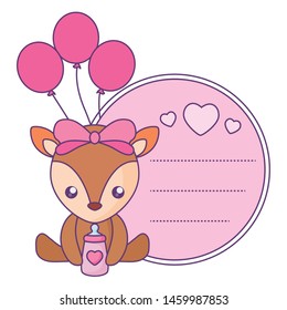 cute little reindeer baby in card with helium balloons 