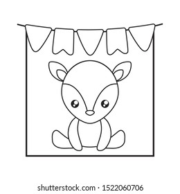 cute little reindeer baby with garlands hanging vector illustration design