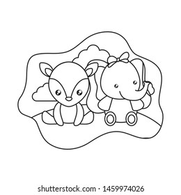 cute little reindeer with elephant baby in landscape