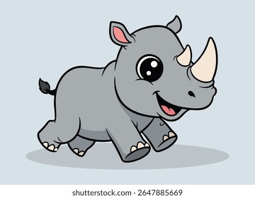 cute little rhino with big eyes running and smiling happy