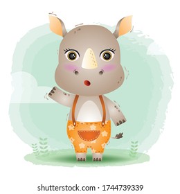 cute little rhino in the children's style. cute cartoon little rhino vector illustration