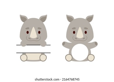 Cute little rhino split monogram. Funny cartoon character for kids t-shirts, nursery decoration, baby shower, greeting cards, invitations, scrapbooking, home decor. Vector stock illustration