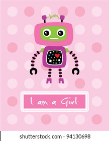 Cute Little Robot Birthday Arrival Card