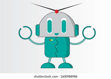 Cute little robot is smiling happily, with a blend of ash and Tosca colors. funny, laughing, happy