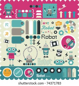 cute little robots stickers elements for scrapbook