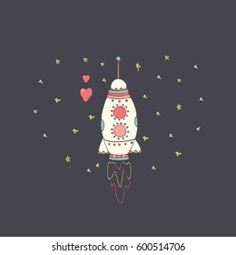  cute little rocket. hand drawn vector illustration of .can be used for kid's or baby's shirt design,fashion print design,fashion graphic,kids wear,tee, celebration card