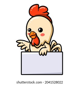 Cute little rooster cartoon with blank sign