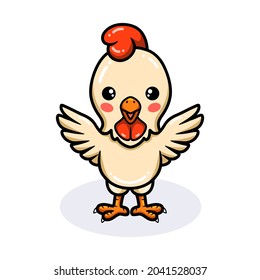 Cute little rooster cartoon raising hands