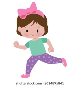 Cute little running girl vector cartoon illustration