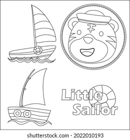 Cute little sailor with cartoon style. Creative vector Childish design for kids activity colouring book or page.