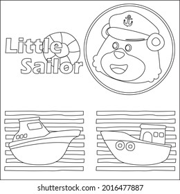Cute little sailor, pirate with cartoon style. Creative vector Childish design for kids activity colouring book or page.