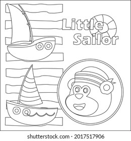 Cute little sailor, pirate with cartoon style. Creative vector Childish design for kids activity colouring book or page.