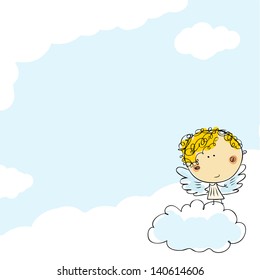 cute little saint and clouds precious juvenile child border human fun sky single flying dance dancing caricature fresco innocent bliss optimistic heaven myth secrecy grinning afterlife satisfaction gl