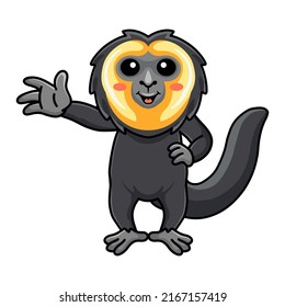 Cute Little Saki Monkey Cartoon Waving Hand