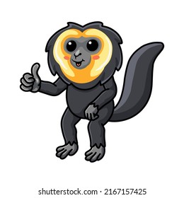 Cute little saki monkey cartoon giving thumb up