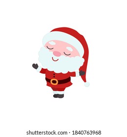 Cute little Santa Claus. Carrtoon character flat design. Funny sticker santa gnome. Baby childish Christmas illustration. Cheerful little man isolated on white background. Chibi kawaii style.