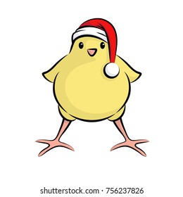 Cute Little Santa Claus Christmas Chick. Vector Illustration Of A Baby Chicken Wearing Santa Claus Hat.
