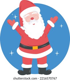 Cute Little Santa Claus Ho Ho Ho Character Design Stars Christmas Eve Snowflakes Hands Up Cheerful Flat Design 