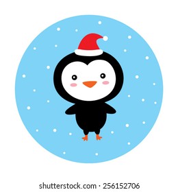 cute little santa claus penguin vector