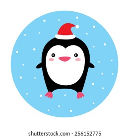 cute little santa claus penguin vector