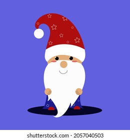 cute little santa claus in red cap with pumpon and blue cloak