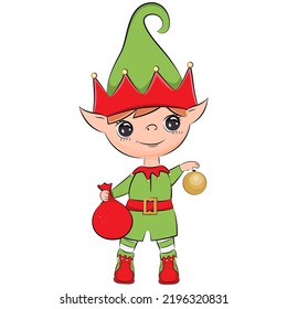 Cute little Santa helpers. Christmas elf. Vector illustration.