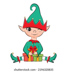 Cute little Santa helpers. Christmas elf. Vector illustration.