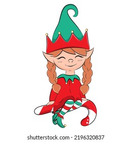 Cute little Santa helpers. Christmas elf. Vector illustration.