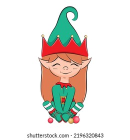 Cute little Santa helpers. Christmas elf. Vector illustration.