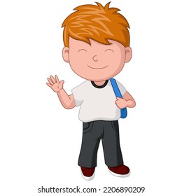 Cute little school boy cartoon with a bag